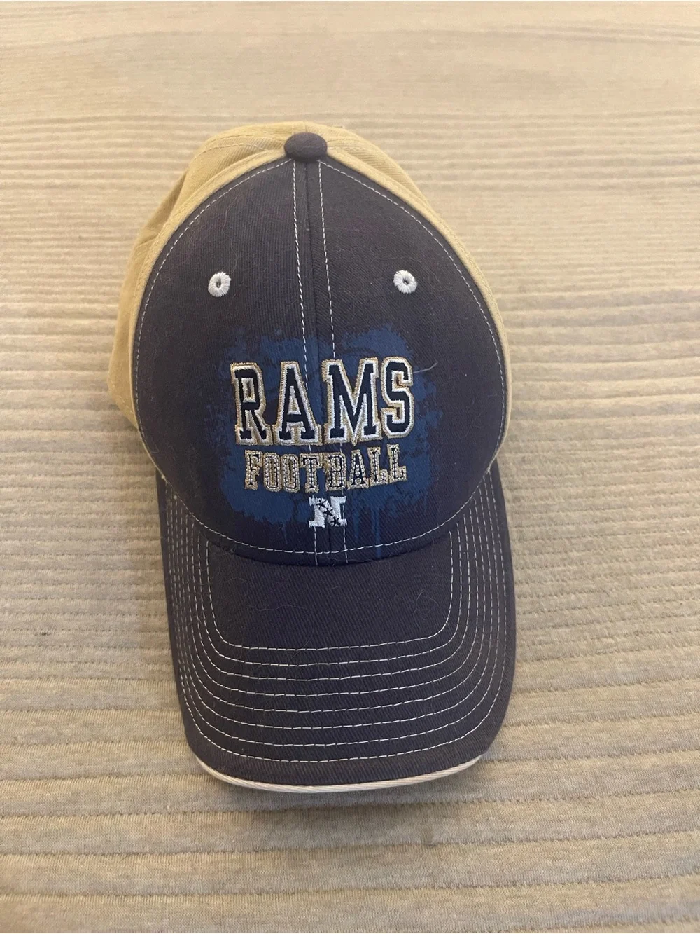 Reebok NFL Rams Football Hat Cap Tan Navy w/ Unidentified Autograph Signed - Picture 1 of 5